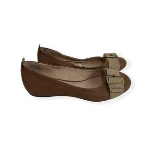 Franco Sarto Brown Tan Buckle Slip On Flats